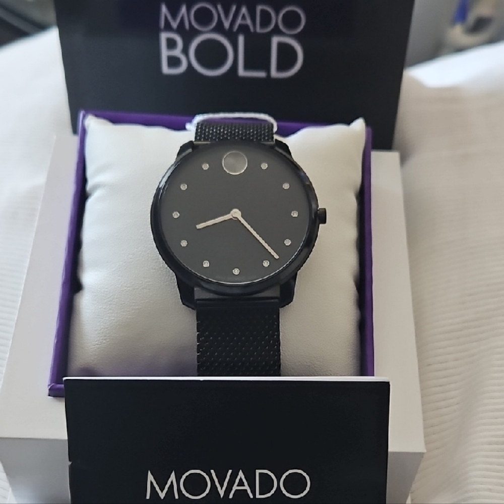 MensMovado Bold Black Watch with Crystal Markers